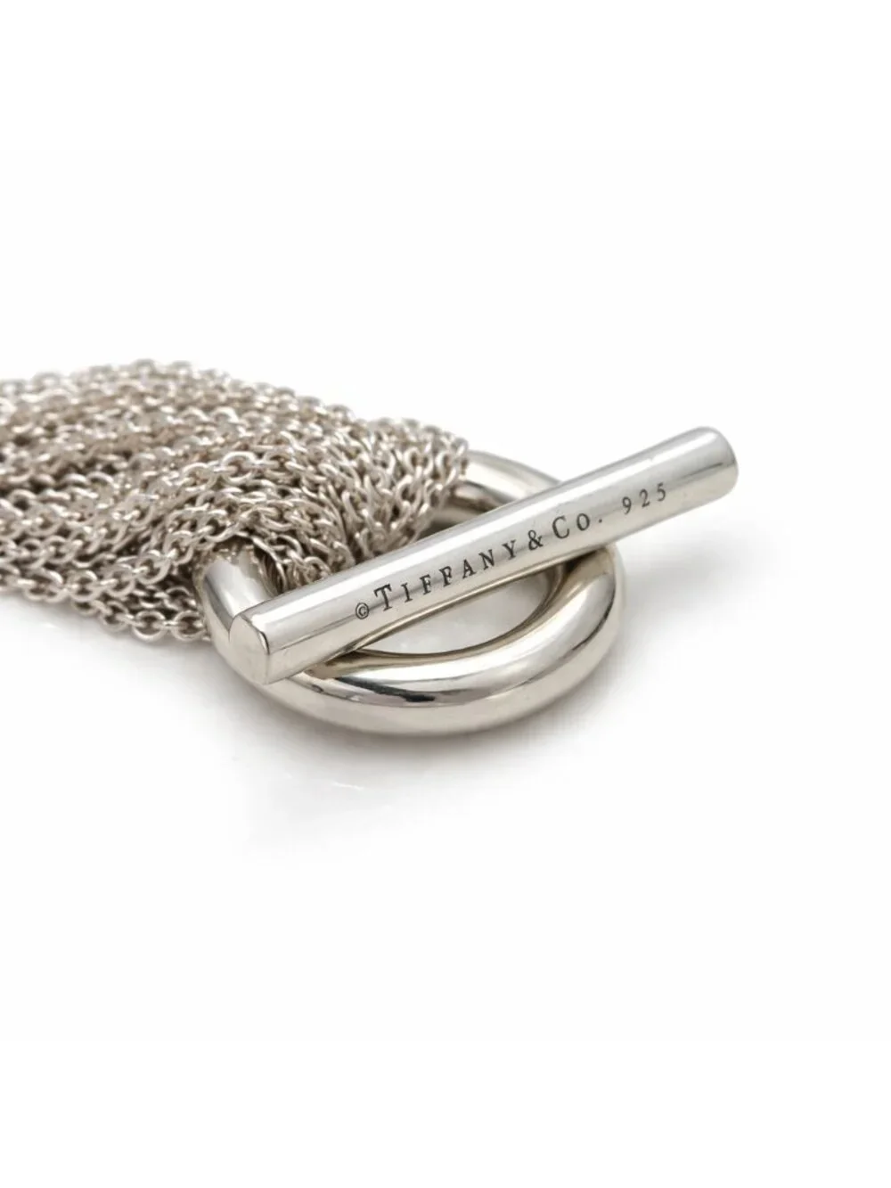 Tiffany Multi Strand Mesh Chain Round Circle Toggle Bracelet in Sterling Silver